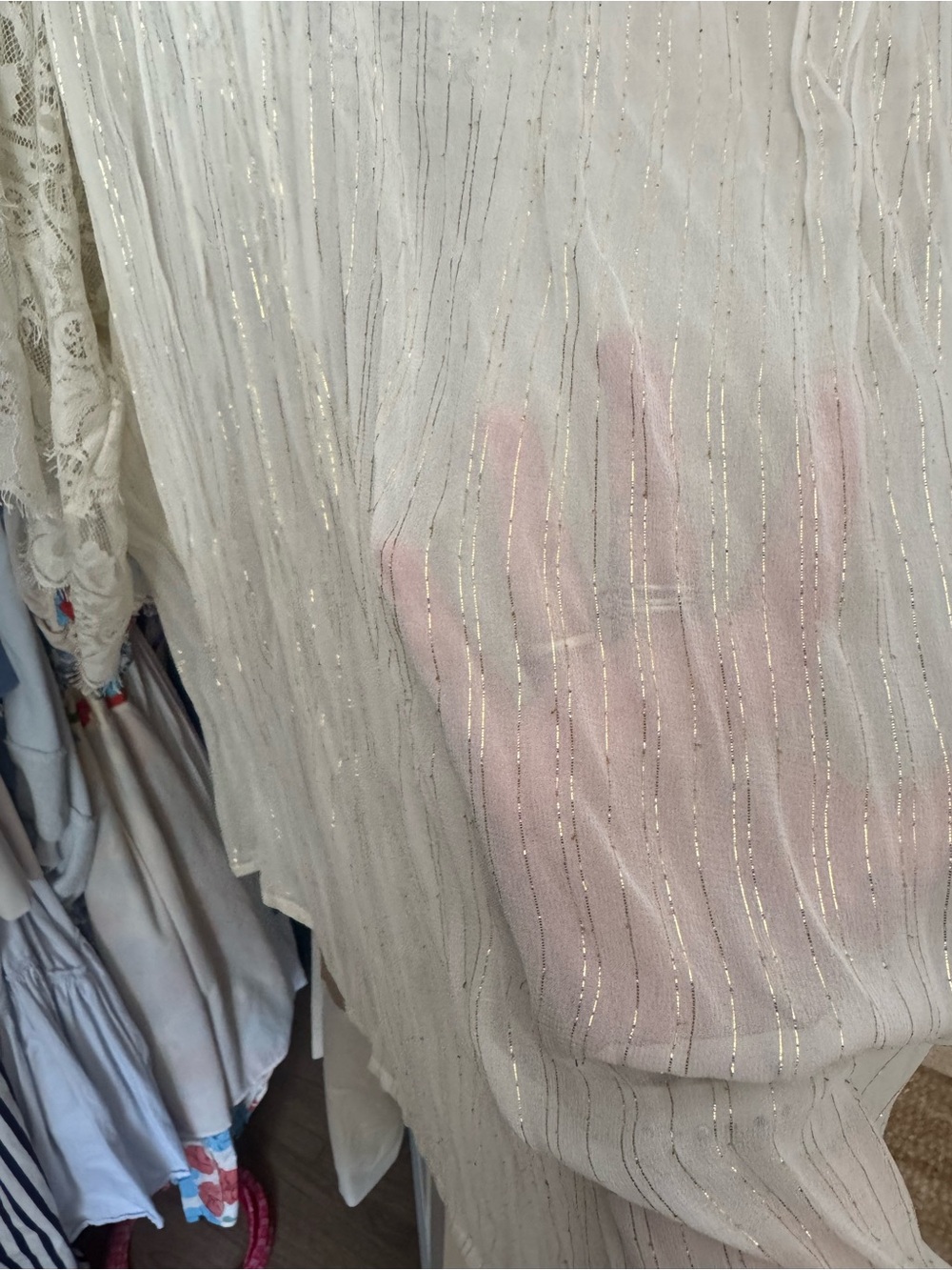 Boho Lace Panel Ivory Women's Top - Picture 2 of 3